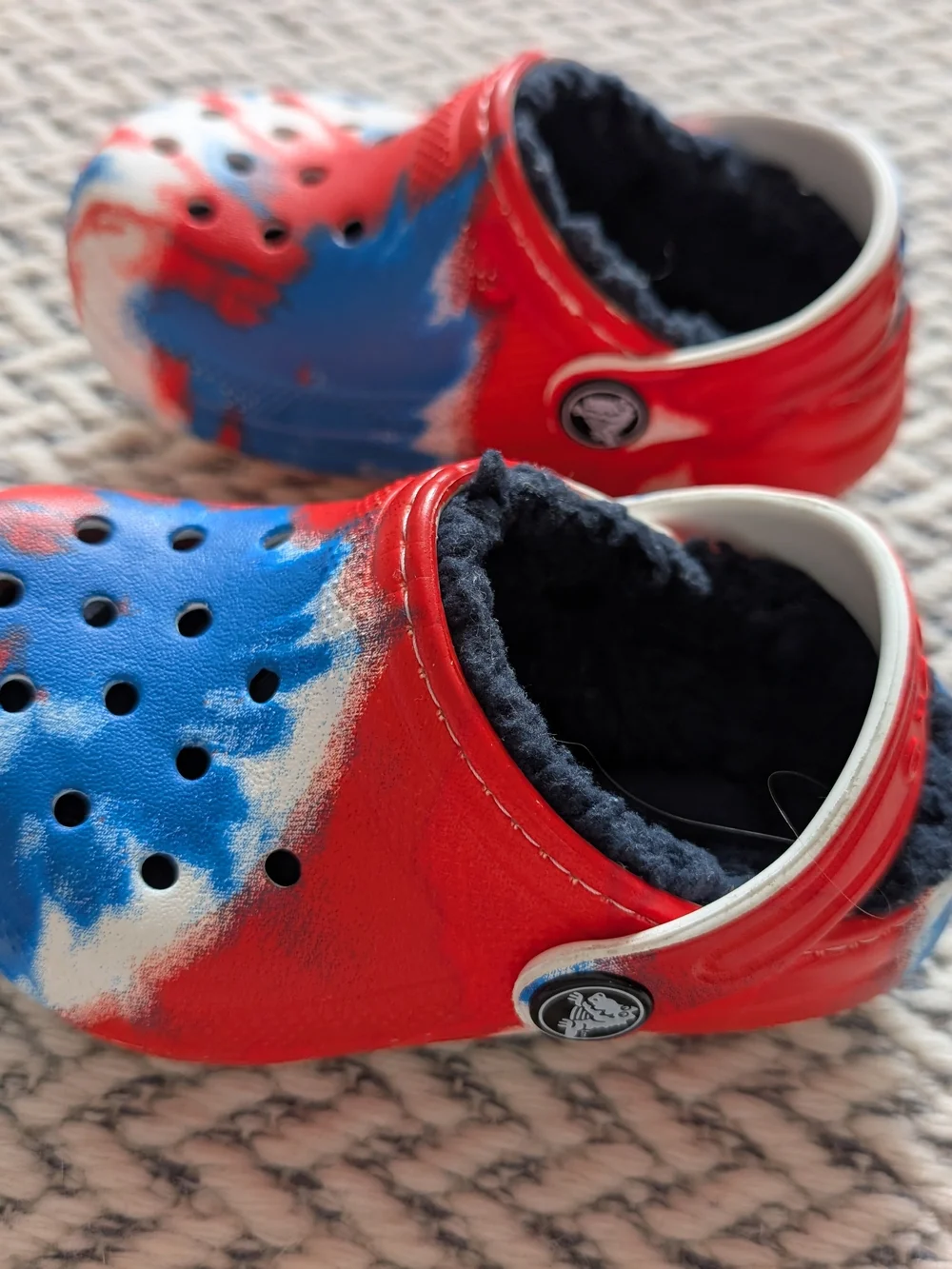 Toddler Red & Blue Tie-Dye Lined Crocs